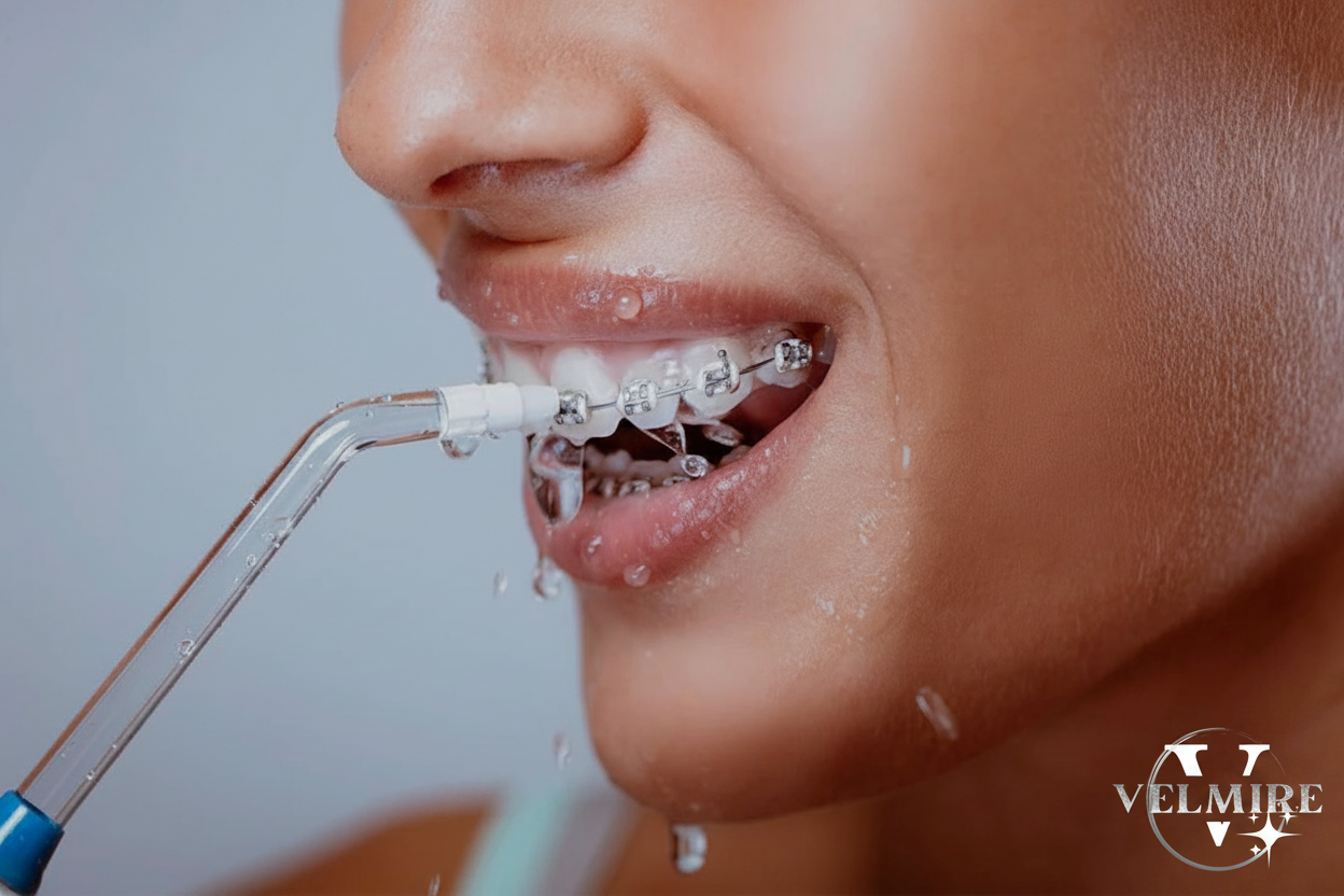 Velmire Water Flosser Lifestyle - Enhanced with Logo